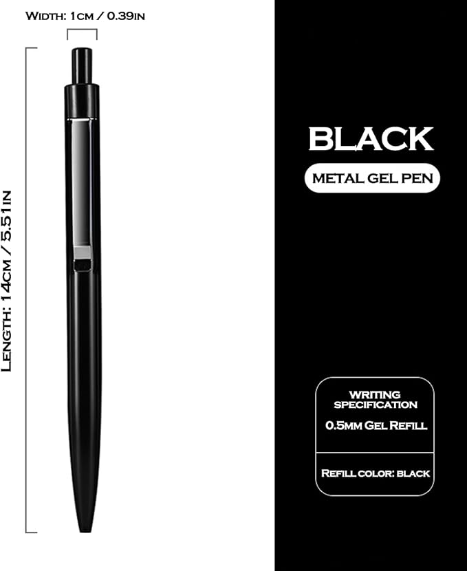 DUNBONG Black Metal Gel Pen, Gel Ink Ballpoint Pen, 0.5mm Retractable Ink Pen - Image 2