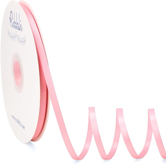 Ribbli Pink Satin Ribbon Double Faced Satin 1/4 Inch x Continuous 100 by Ribbli