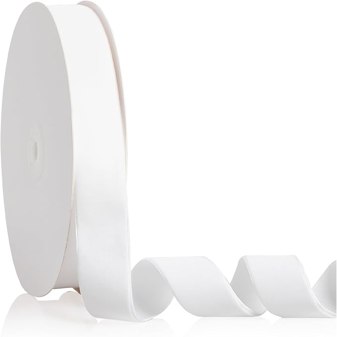 1" X 20 Yards White Velvet Ribbon by Bomybaw