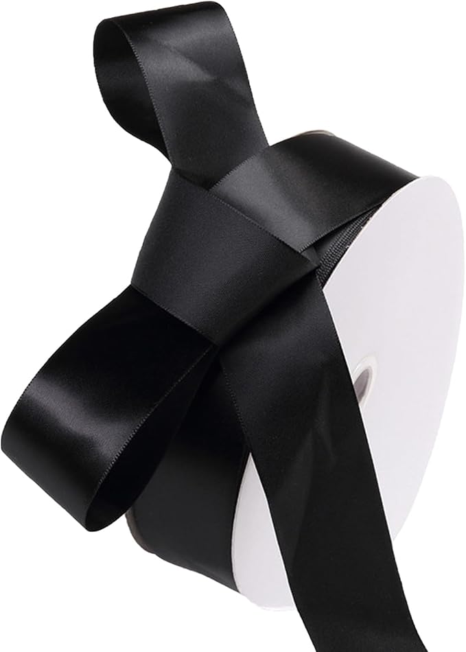 1-1/2" x 100 Yards Black Polyester Satin Ribbon Single Faced Fabric Ribbons by Oakarbo