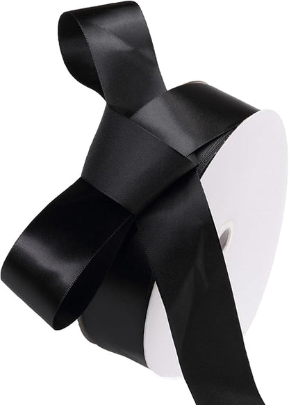 1-1/2" x 100 Yards Black Polyester Satin Ribbon Single Faced Fabric Ribbons by Oakarbo