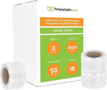 PSBM Mini Stretch Wrap with Handle, 18 Pack, 3 Inch x 1000 Feet, 55 Gauge - Image 2