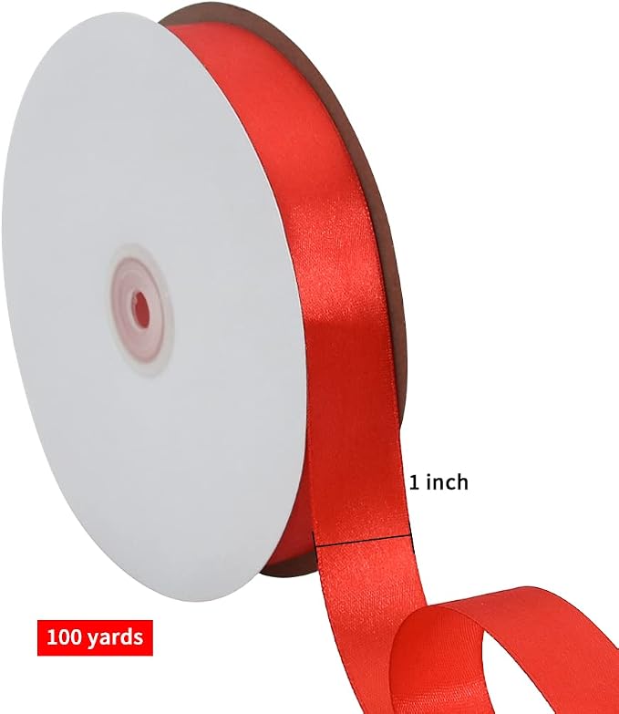 TONIFUL 1 Inch x 100yds Red Satin Ribbon, Thin Solid Color Satin Ribbon - Image 2