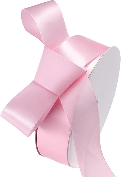 1-1/2" x 100 Yards Light Pink Polyester Satin Ribbon Single Faced Fabric Ribbons by Oakarbo