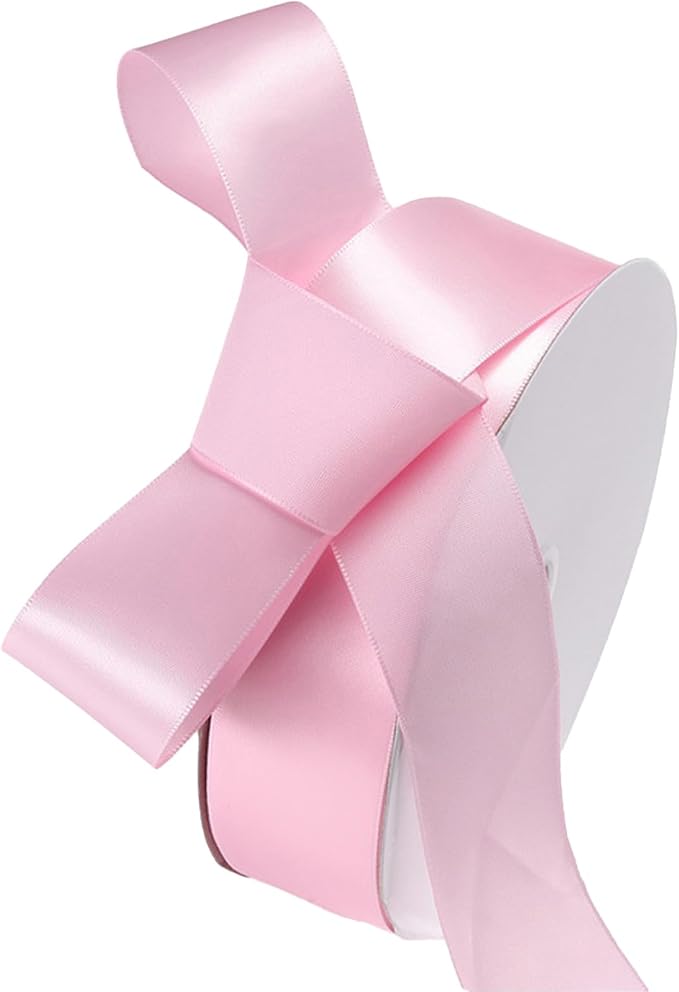 1-1/2" x 50 Yards Light Pink Polyester Satin Ribbon Single Faced Fabric Ribbons by Oakarbo
