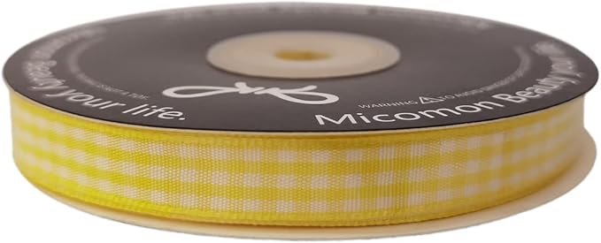 Yellow and White Gingham Plaid Checked Ribbon 25 Yards Per Roll Checkerd Craft - Image 4