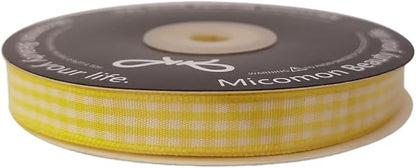 Yellow and White Gingham Plaid Checked Ribbon 25 Yards Per Roll Checkerd Craft - Image 4