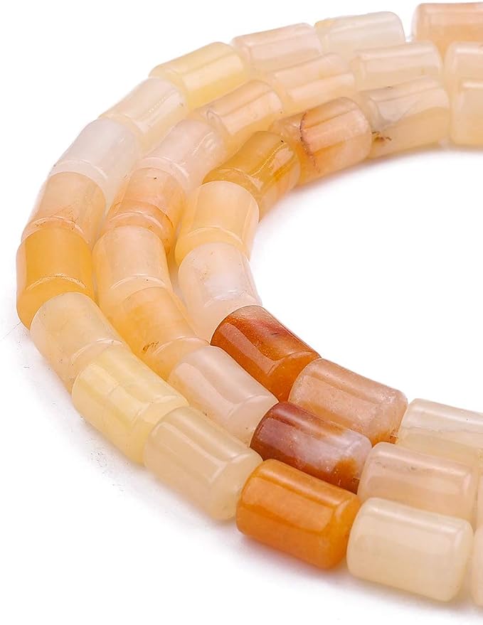 Natural Yellow Jade Cylinder Stone Loose Semi Gemstone Beads - Image 5
