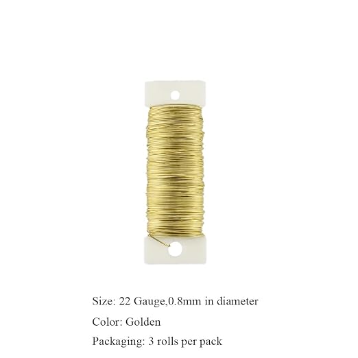 HAHIYO 22Gauge Golden 3Roll Total 115Yards Metal Floral Wire Flexible Paddle - Image 2