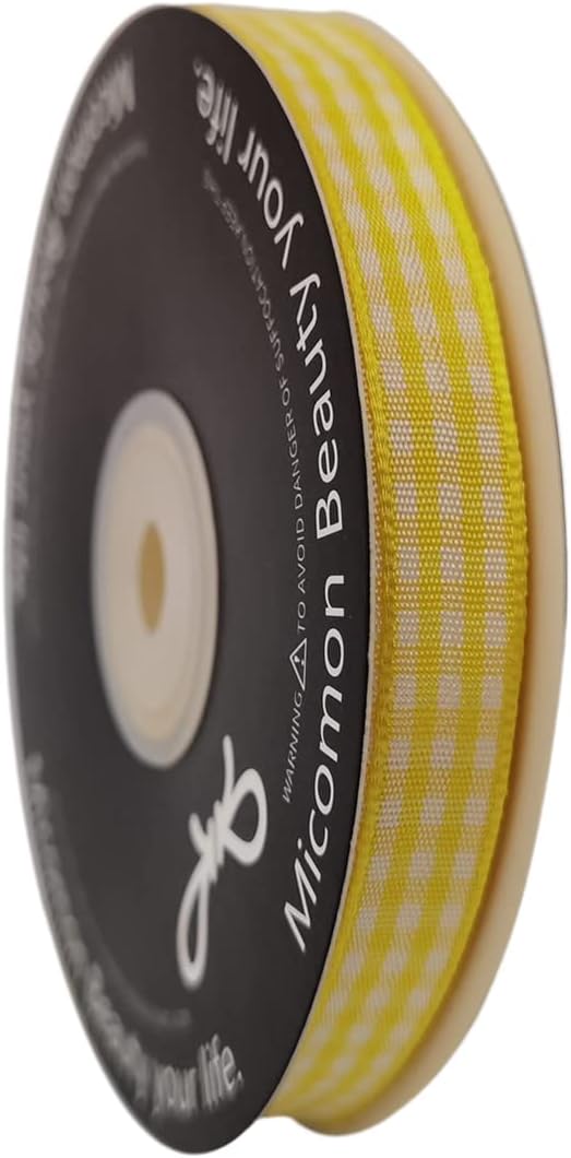 Yellow and White Gingham Plaid Checked Ribbon 25 Yards Per Roll Checkerd Craft - Image 2