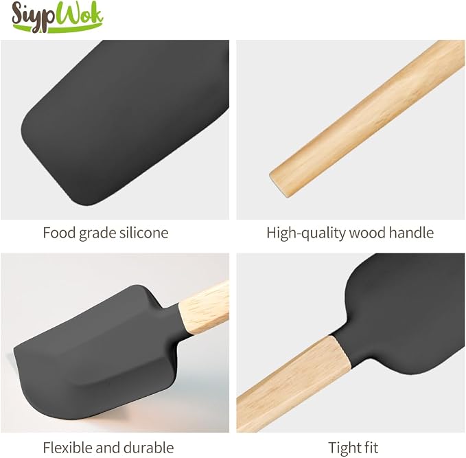 Black Silicone Spatula Set, Food Grade Rubber Spatula-4 Piece Nonstick Rubber - Image 8