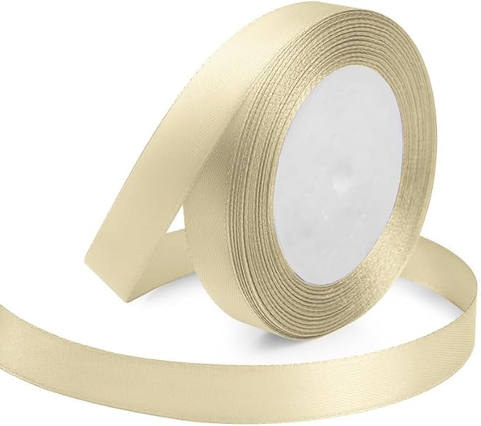 Ivory Ribbon 5/8 Inches x 25 Yards, Ivory Satin Fabric Silk Ribbon by KMERLIFE