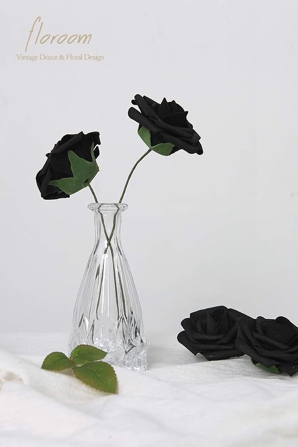 Floroom Artificial Flowers 50pcs Real Looking Black Foam Fake Roses - Image 2