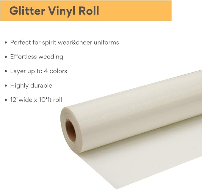 White Glitter HTV Roll -12" x10ft Iron on Heat Transfer Vinyl - Image 2