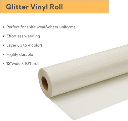 White Glitter HTV Roll -12" x10ft Iron on Heat Transfer Vinyl - Image 2