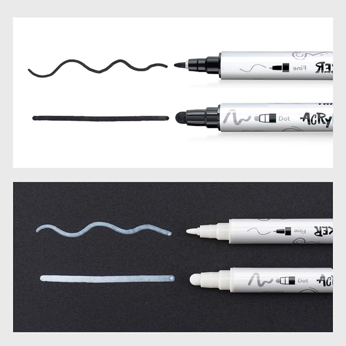 TRANSON 6 Black and 2 White Paint Markers Bold and Fine Dual-tip Acrylic Paint - Image 6