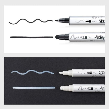 TRANSON 6 Black and 2 White Paint Markers Bold and Fine Dual-tip Acrylic Paint - Image 6
