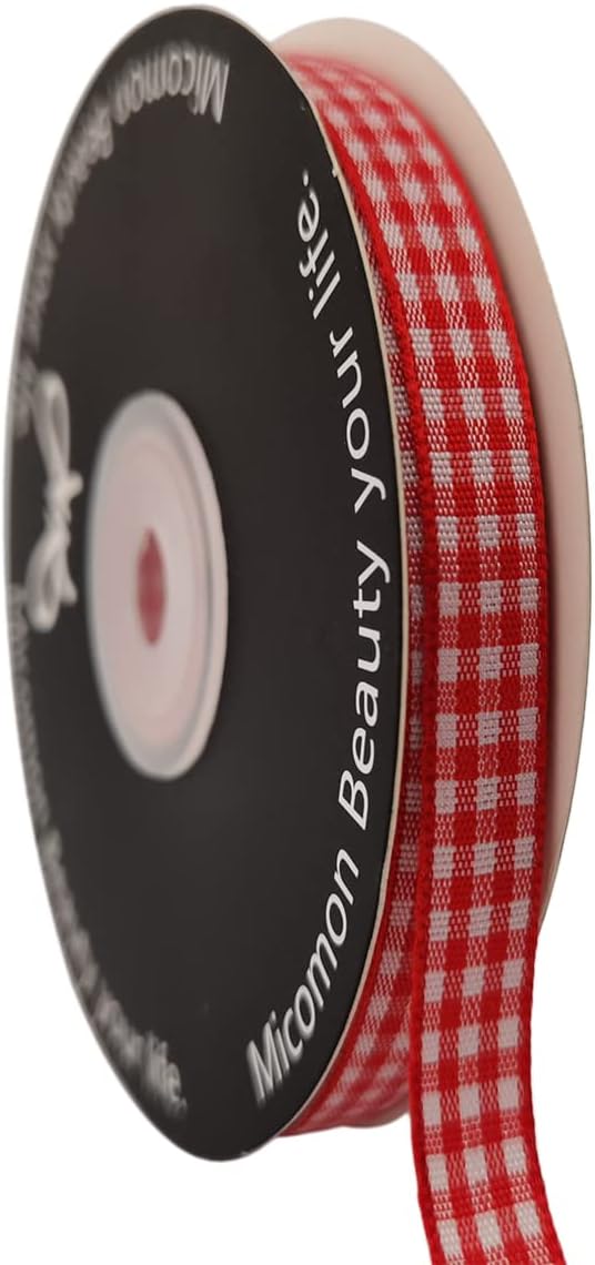 Red and White Gingham Ribbon 25 Yards Each Roll 100% Polyester by Micomon