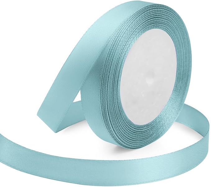 Baby Blue Ribbon 5/8 Inches x 25 Yards, Baby Blue Satin Fabric Silk Ribbon by KMERLIFE