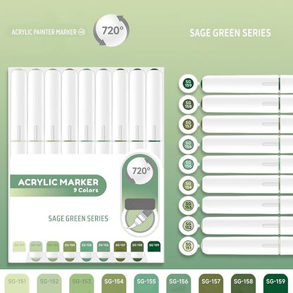 Water Based Acrylic Paint Markers Green, 9 Colors Acrylic Paint Pens Set - Image 2
