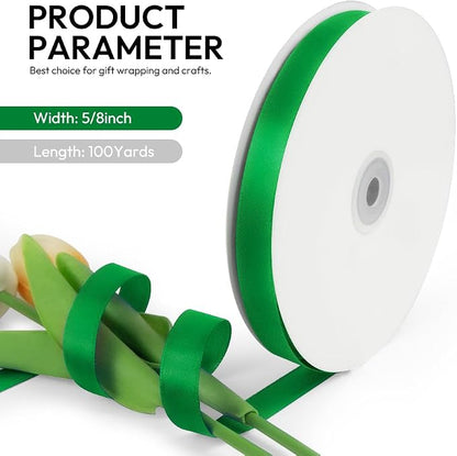 5/8 Inch 100 Yards Satin Ribbon Green, Solid Color Fabric Ribbon - Image 2