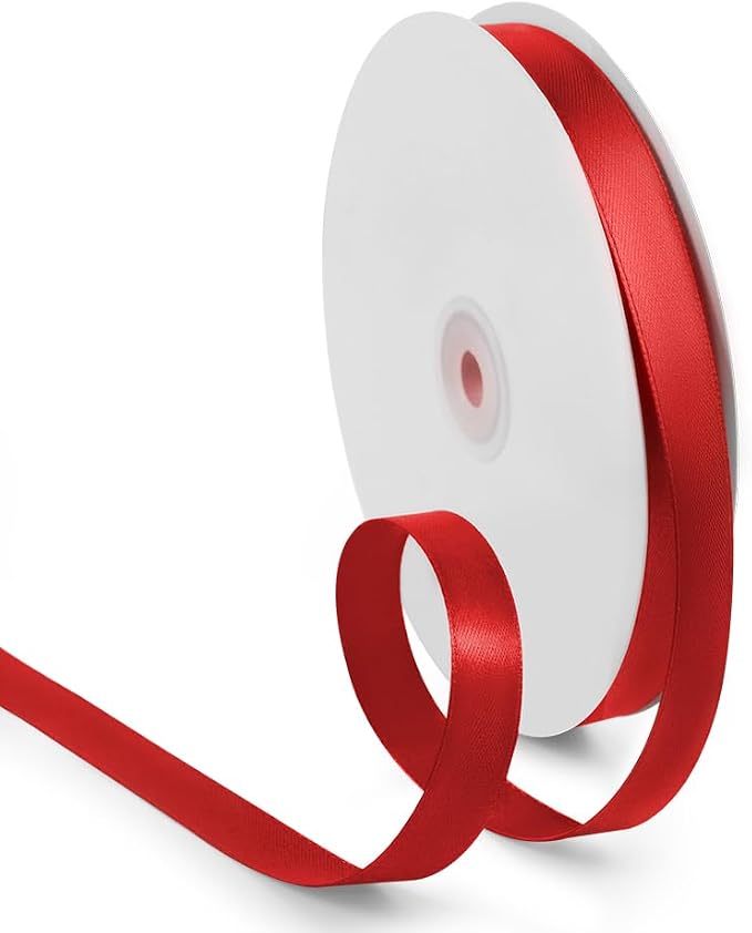 5/8 Inch 100 Yards Satin Ribbon Red, Solid Color Fabric Ribbon by HimBen