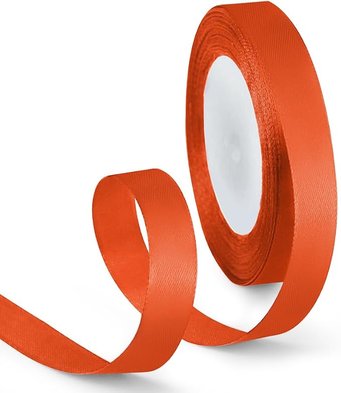 5/8 Inch 25 Yards Satin Ribbon Autumn Orange, Solid Color Fabric Ribbon by HimBen