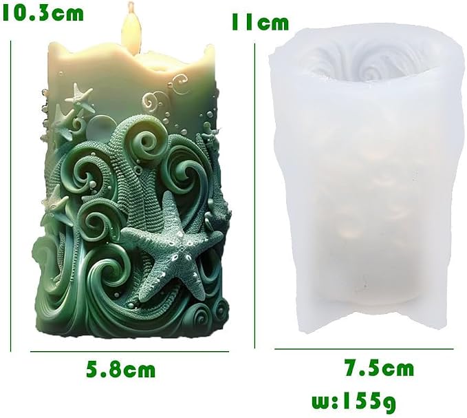Starfish Shell Cylindrical Candle Mold, Marine Conch Silicone Mold, Wave Epoxy - Image 3
