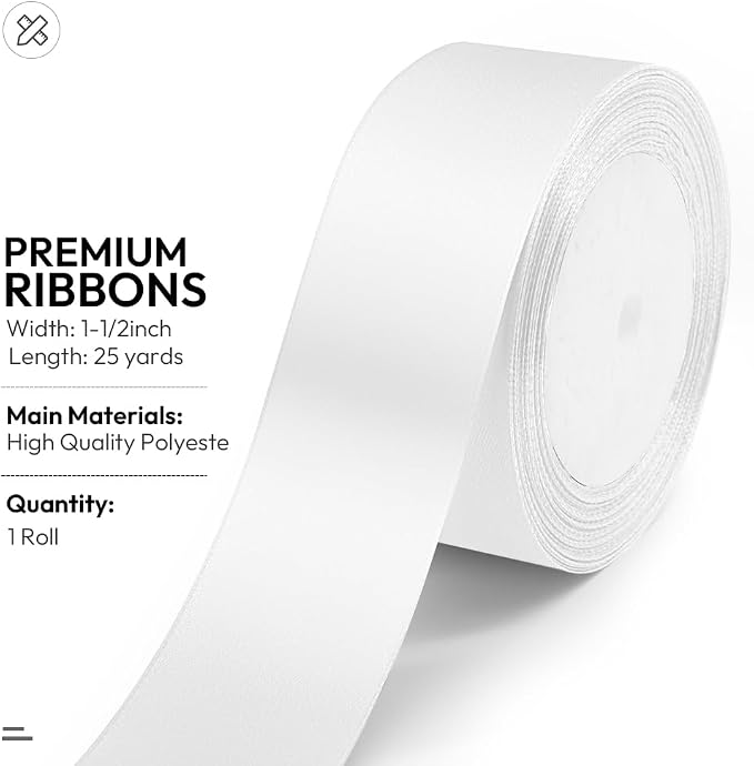 KMER LIFE 1-1/2 Inches x 25 Yards Solid White Satin Ribbon, Wedding Decor - Image 2