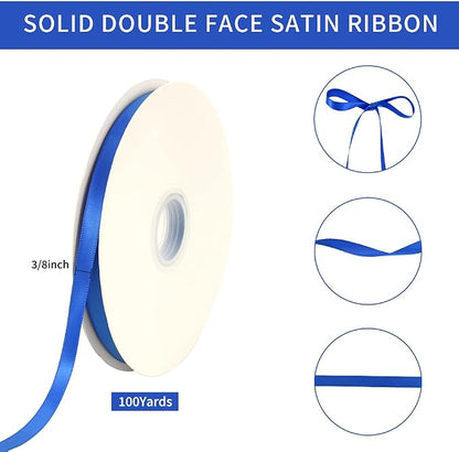 TONIFUL 3/8 Inch x 100yds Royal Blue Satin Ribbon Thin Solid Fabric Ribbons Roll - Image 2