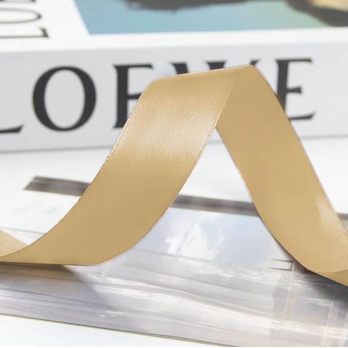 1 Inch 100 Yards Satin Ribbon Light Gold, Solid Color Fabric Ribbon - Image 8