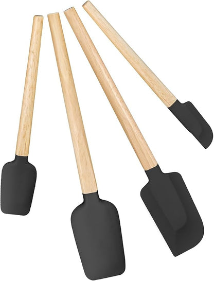 Black Silicone Spatula Set, Food Grade Rubber Spatula-4 Piece Nonstick Rubber by HighQualityKitchenAccessory