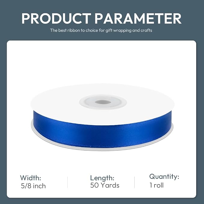 KMER LIFE 5/8" Wide x 50 Yards Royal Blue Satin Ribbon - Image 2