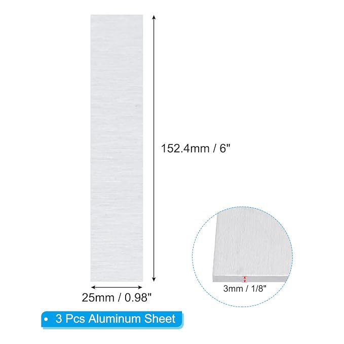 PATIKIL 6061 T651 Aluminum Sheet Metal 6 x 0.98 x 1/8 Inch 3Pcs Flat Plain - Image 2