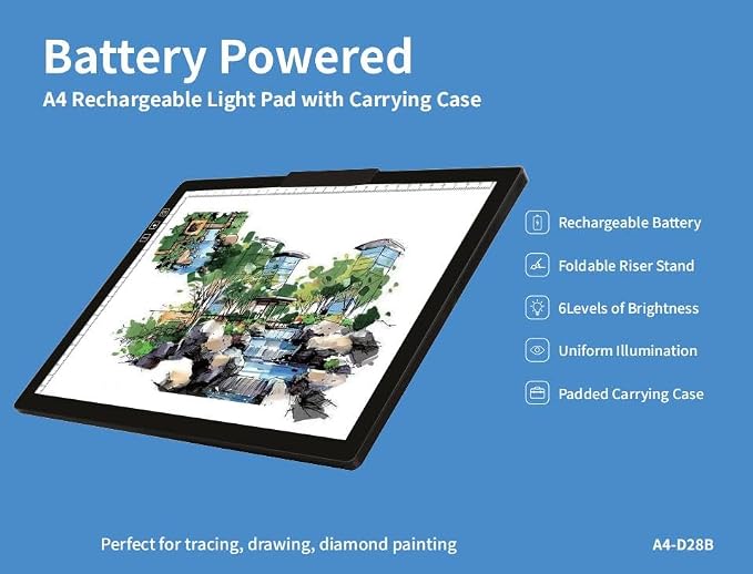 Wireless Rechargeable A4 LED Light Pad w/Built-in Riser Stands, 6 Levels of - Image 9