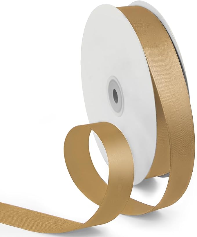 1 Inch 100 Yards Satin Ribbon Champagne Gold, Solid Color Fabric Ribbon by HimBen