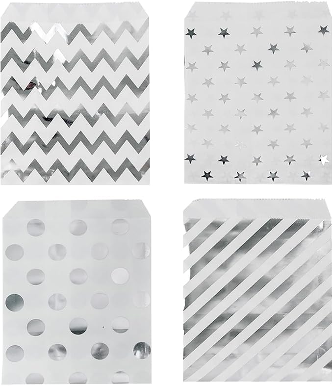 KEYYOOMY 200 Pcs Silver Candy Buffet Bags Small Cookie Bags Polka Dot Paper - Image 3