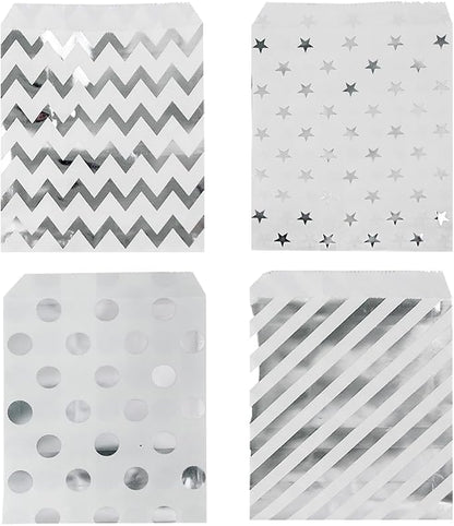 KEYYOOMY 200 Pcs Silver Candy Buffet Bags Small Cookie Bags Polka Dot Paper - Image 3