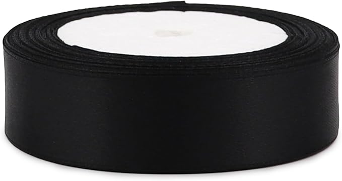 Black Solid Satin Ribbon 1 Inch 25 Yards Solid Polyester Fabric Ribbon - Image 3