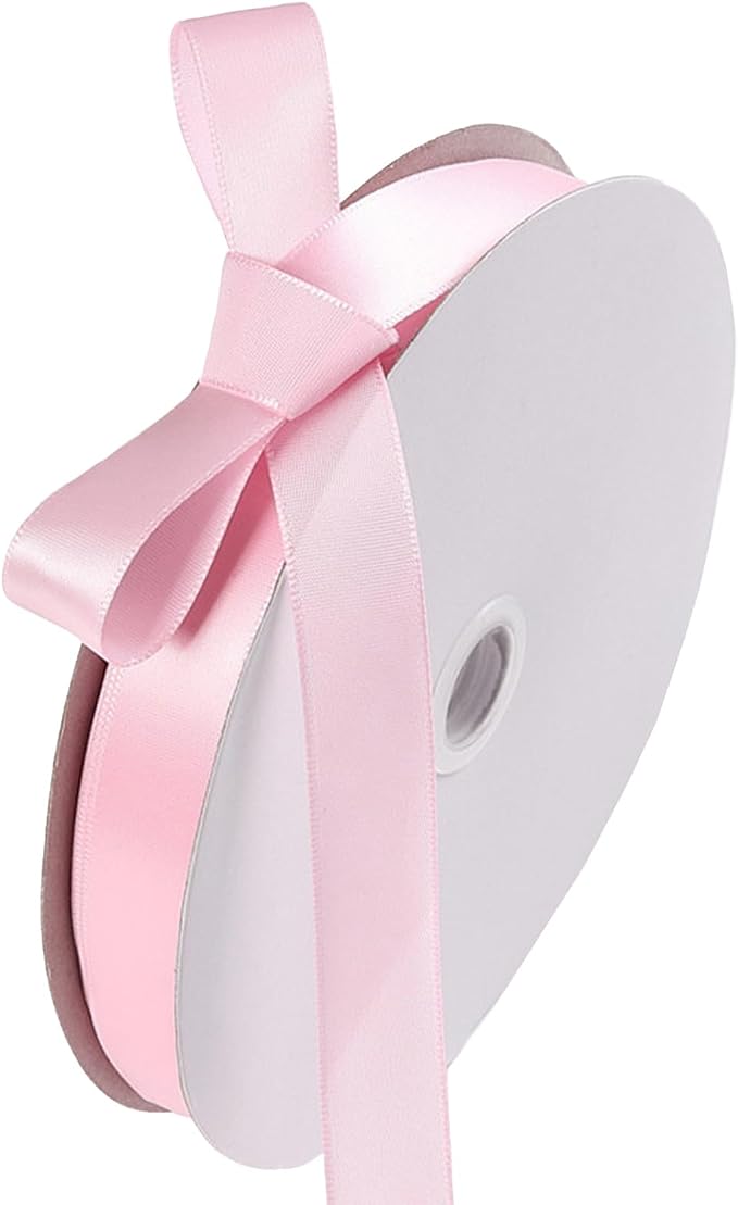 5/8" x 100 Yards Light Pink Polyester Satin Ribbon Single Faced Bulk Fabric by Oakarbo