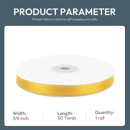 KMER LIFE 3/8" Wide x 50 Yards Yellow Single Faced Polyester Satin Ribbon - Image 2
