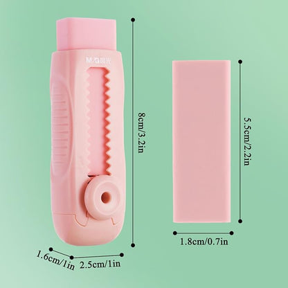 M&G 4+1 Pack Rubber Pink Erasers Sliding Retractable Eraser, Soft Cute Erasers - Image 2