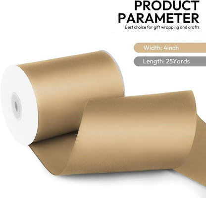 4 Inch 25 Yard Wide Satin Ribbon Champagne Gold, Solid Fabric Large Ribbon Roll - Image 2
