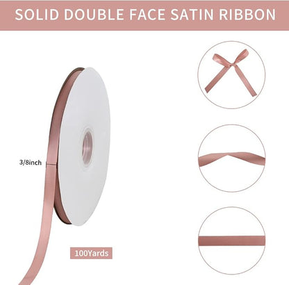 TONIFUL 3/8 in x 100yds Rose Gold Satin Ribbon Thin Solid Fabric Ribbons Roll - Image 2