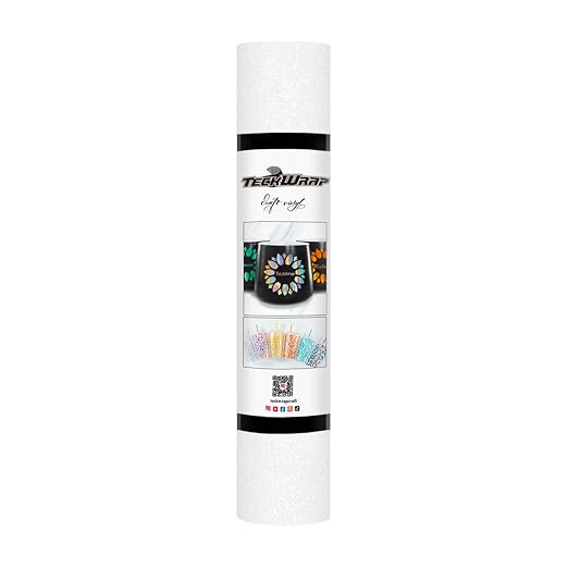 TECKWRAP White Permanent Glitter Vinyl – White Glitter Adhesive Vinyl Roll 1ft by TECKWRAP