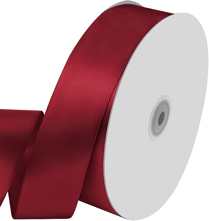 1-1/2" Wide x 100 Yards Single Faced Polyester Wine Red Satin Ribbon, Gift by KMERLIFE