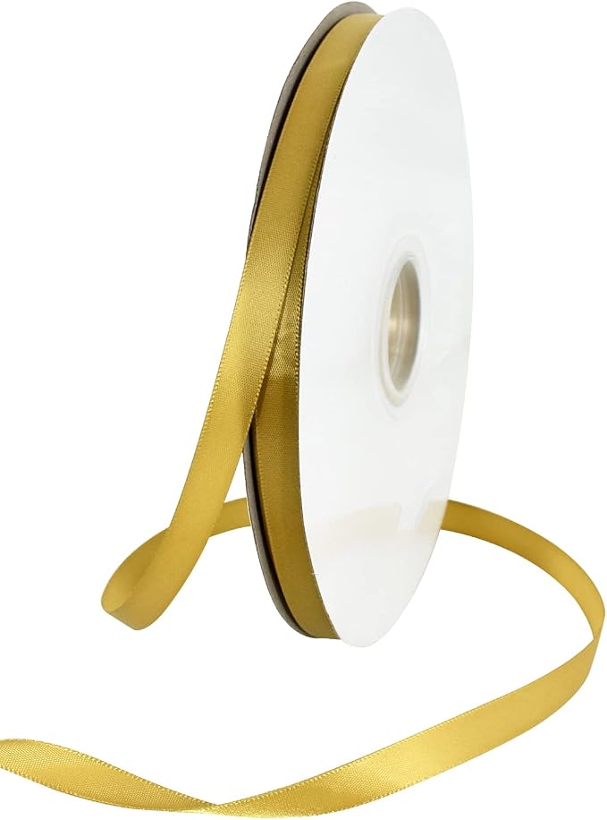 TONIFUL 3/8 Inch x 100yds Dark Gold Satin Ribbon Thin Solid Fabric Ribbons Roll by TONIFUL