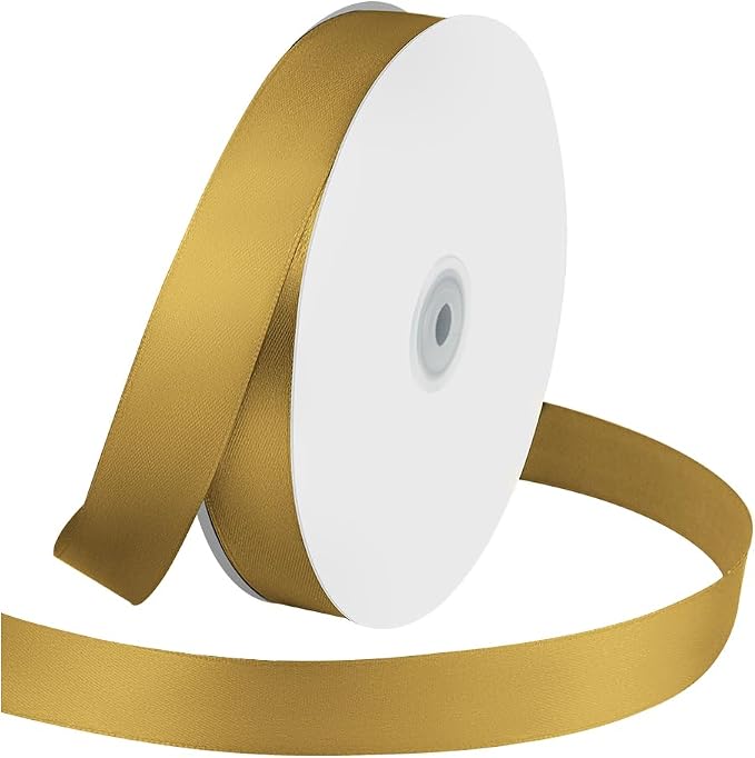 1 Inches x 100 Yards Polyester Satin Ribbon, Solid Color Golden Satin Ribbon by KMERLIFE