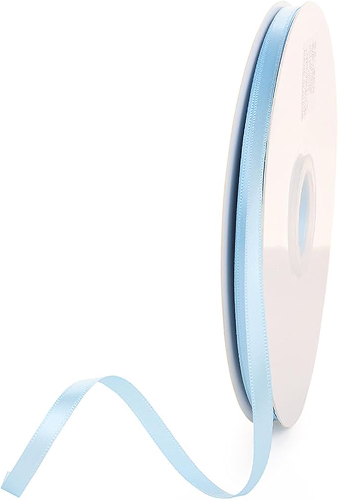 1/4" x 100 Yards Sky Blue Polyester Satin Ribbon Single Faced Bulk Fabric by Oakarbo