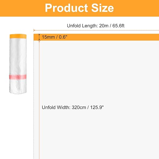 HARFINGTON 3 Rolls Pre-Taped Masking Film 126" x65.6ft Double Adhesive Tape and - Image 2